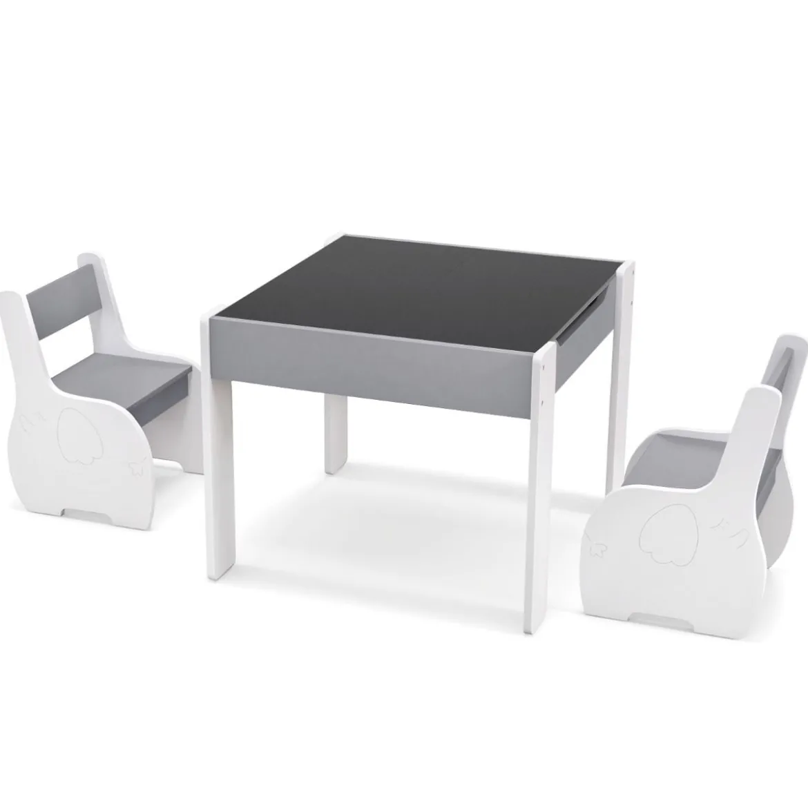 4 in 1 3tlg. Kindersitzgruppe aus Holz mit Abnehmbarer Tafel & Stauraum