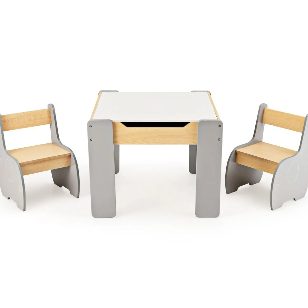 4 in 1 3tlg. Kindersitzgruppe aus Holz mit Abnehmbarer Tafel & Stauraum