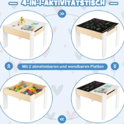 4 in 1 3tlg. Kindersitzgruppe aus Holz mit Abnehmbarer Tafel & Stauraum