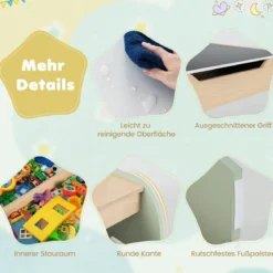 4 in 1 3tlg. Kindersitzgruppe aus Holz mit Abnehmbarer Tafel & Stauraum