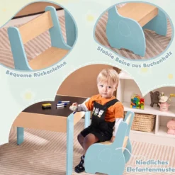 4 in 1 3tlg. Kindersitzgruppe aus Holz mit Abnehmbarer Tafel & Stauraum