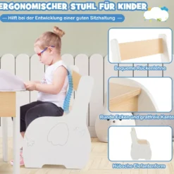 4 in 1 3tlg. Kindersitzgruppe aus Holz mit Abnehmbarer Tafel & Stauraum
