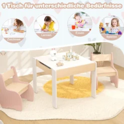 4 in 1 3tlg. Kindersitzgruppe aus Holz mit Abnehmbarer Tafel & Stauraum