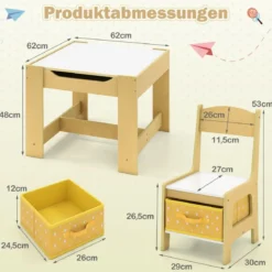 3 in 1 3 TLG. Kindersitzgruppe Kindermöbel Kindersitzgarnitur Kindertisch mit 2 Stühlen aus Holz Maltisch