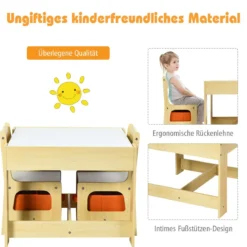 3 in 1 3 TLG. Kindersitzgruppe Kindermöbel Kindersitzgarnitur Kindertisch mit 2 Stühlen aus Holz Maltisch