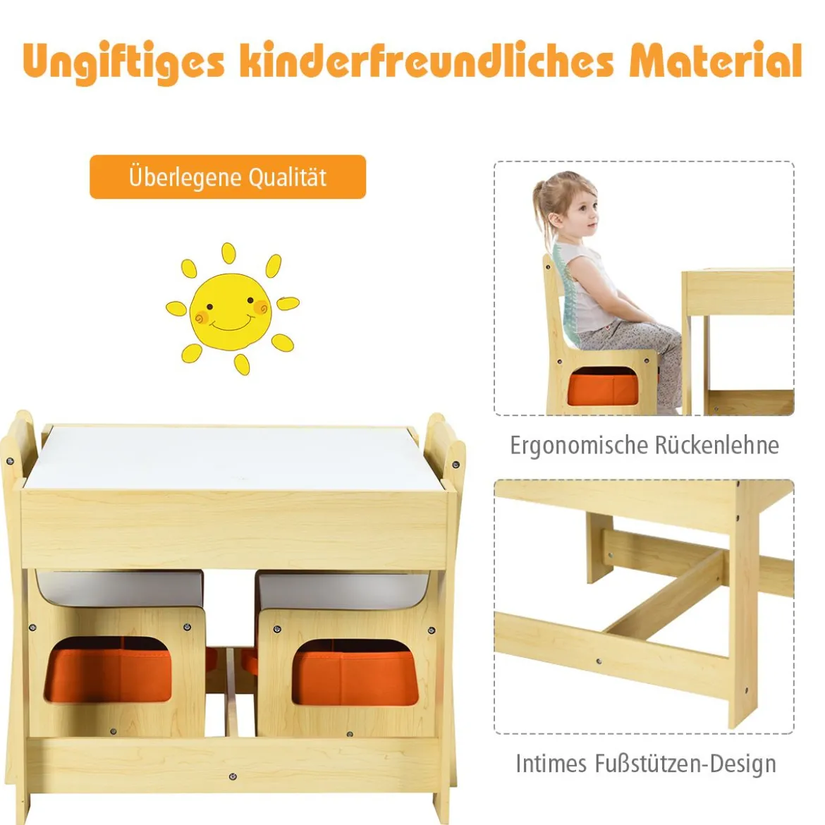 3 in 1 3 TLG. Kindersitzgruppe Kindermöbel Kindersitzgarnitur Kindertisch mit 2 Stühlen aus Holz Maltisch