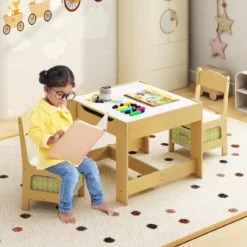3 in 1 3 TLG. Kindersitzgruppe Kindermöbel Kindersitzgarnitur Kindertisch mit 2 Stühlen aus Holz Maltisch