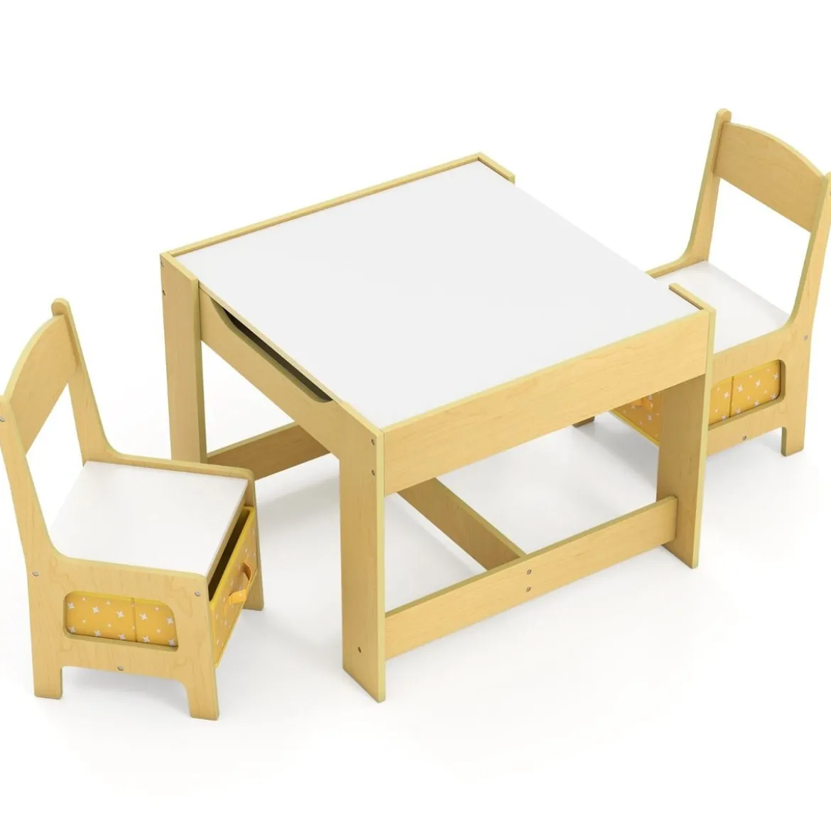 3 in 1 3 TLG. Kindersitzgruppe Kindermöbel Kindersitzgarnitur Kindertisch mit 2 Stühlen aus Holz Maltisch