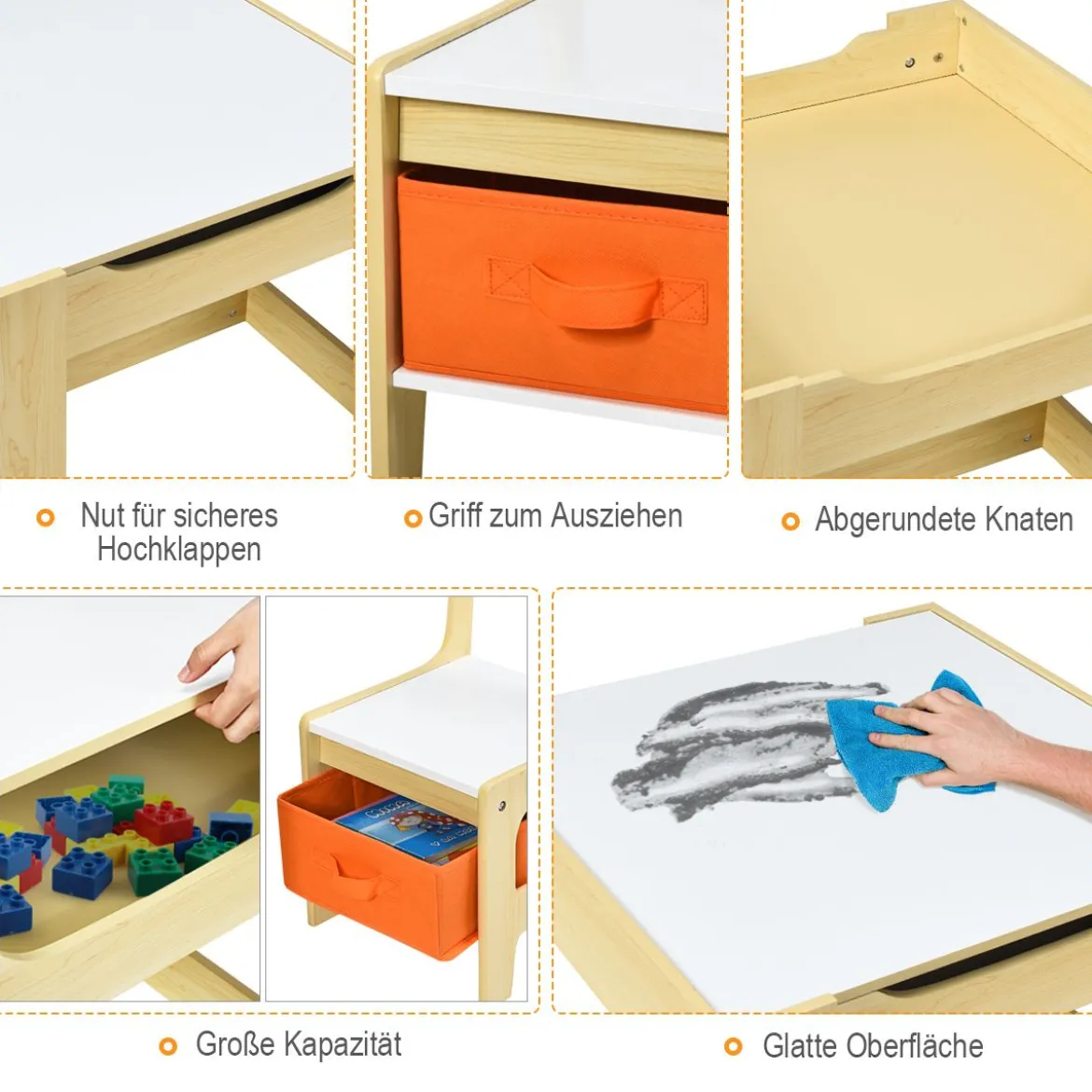 3 in 1 3 TLG. Kindersitzgruppe Kindermöbel Kindersitzgarnitur Kindertisch mit 2 Stühlen aus Holz Maltisch