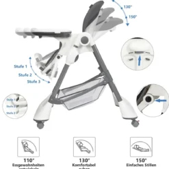 4-in-1 Tragbarer Baby- und Kleinkinder-Hochstuhl Schlafstuhl 60 x 89 x 110 cm Grau