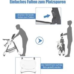 4-in-1 Tragbarer Baby- und Kleinkinder-Hochstuhl Schlafstuhl 60 x 89 x 110 cm Grau