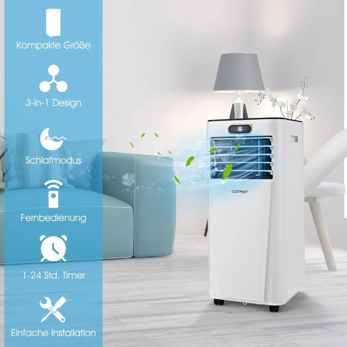 4 in 1 Tragbares Klimagerät 7000 BTU Kühlen & Ventilieren & Entfeuchten 16 ℃~32 ℃ Weiß