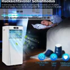 4 in 1 Tragbares Klimagerät 7000 BTU Kühlen & Ventilieren & Entfeuchten 16 ℃~32 ℃ Weiß