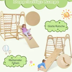 6 in 1 Turnringen & Kletterfelsen & Kletternetz & Leiter & Pull Up Bar & Spielzelt Klettergerüst Natur