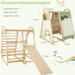 6 in 1 Turnringen & Kletterfelsen & Kletternetz & Leiter & Pull Up Bar & Spielzelt Klettergerüst Natur