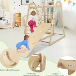 6 in 1 Turnringen & Kletterfelsen & Kletternetz & Leiter & Pull Up Bar & Spielzelt Klettergerüst Natur