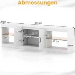 3 in 1 TV-Schrank für Fernseher bis zu 85 Zoll Lowboard mit LED Beleuchtung & Verstellbaren Glasregalen Weiß