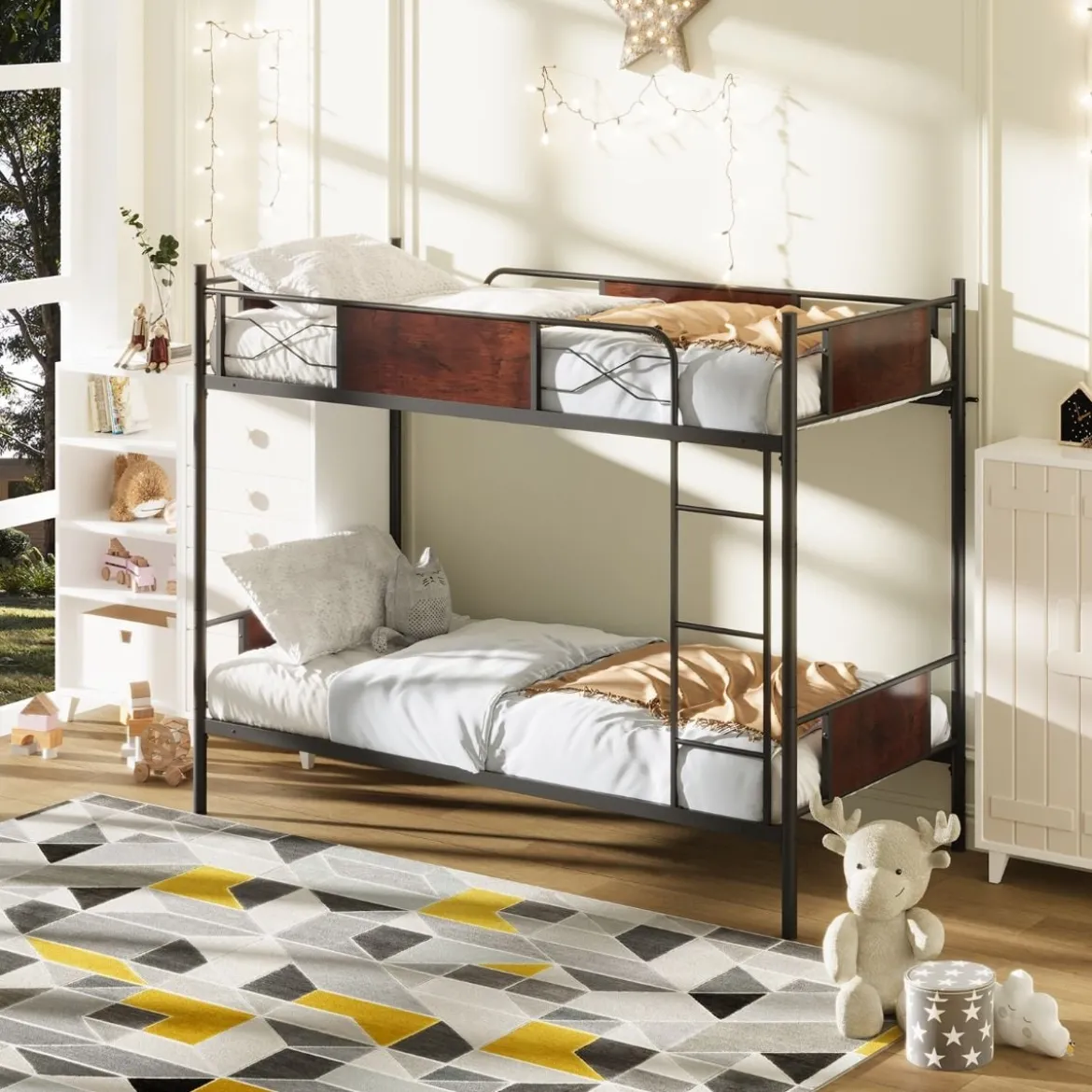 2-in-1 Umbaubares Doppelstockbett aus Metall mit Leiter & Kippschutz Etagenbett 190 x 90 cm