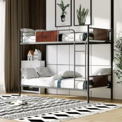 2-in-1 Umbaubares Doppelstockbett aus Metall mit Leiter & Kippschutz Etagenbett 190 x 90 cm