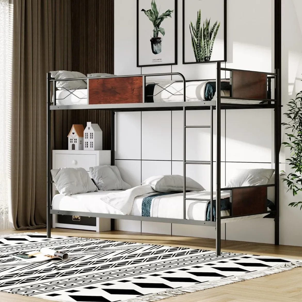 2-in-1 Umbaubares Doppelstockbett aus Metall mit Leiter & Kippschutz Etagenbett 190 x 90 cm
