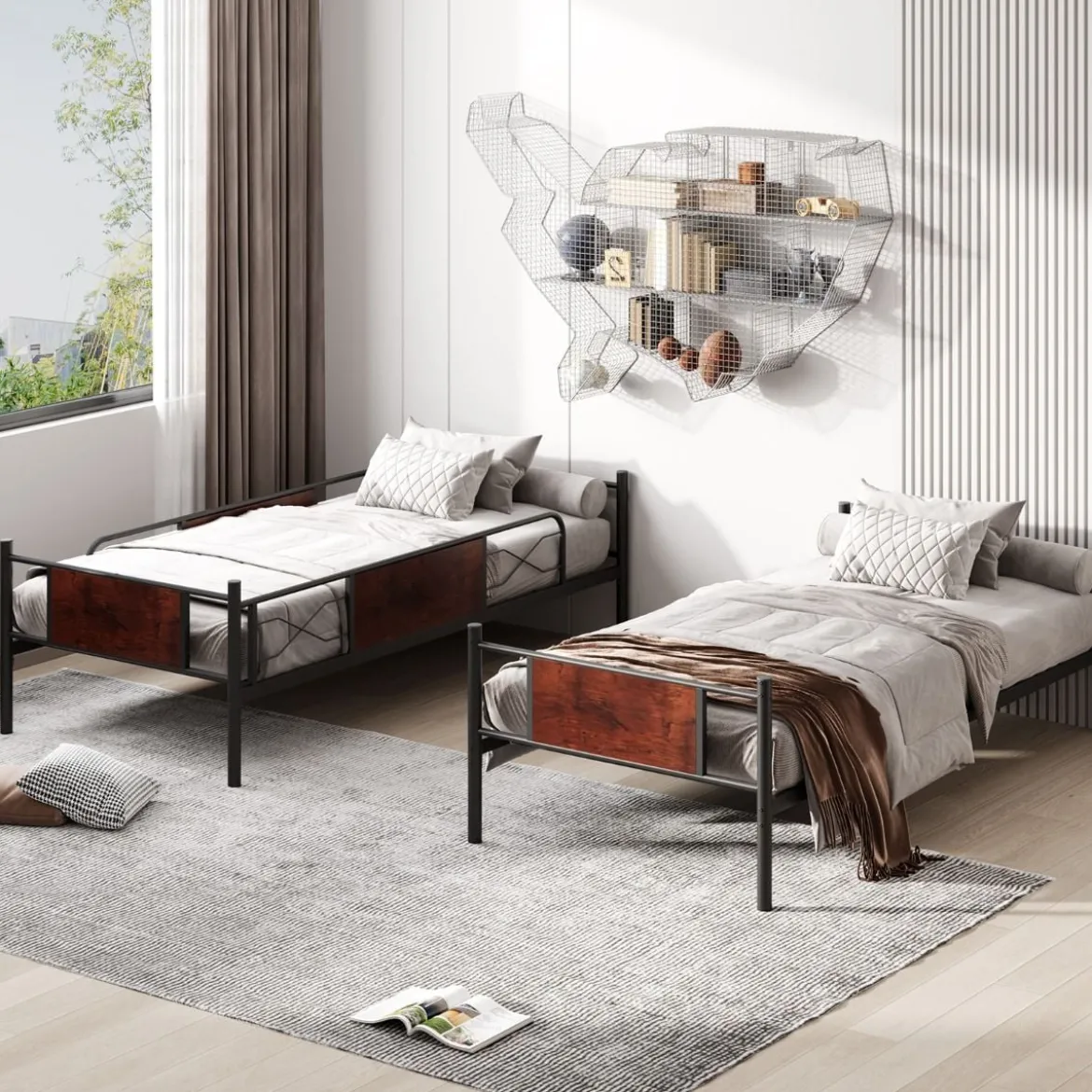2-in-1 Umbaubares Doppelstockbett aus Metall mit Leiter & Kippschutz Etagenbett 190 x 90 cm