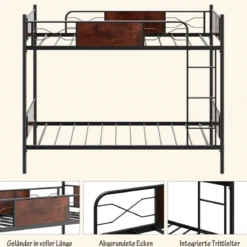 2-in-1 Umbaubares Doppelstockbett aus Metall mit Leiter & Kippschutz Etagenbett 190 x 90 cm