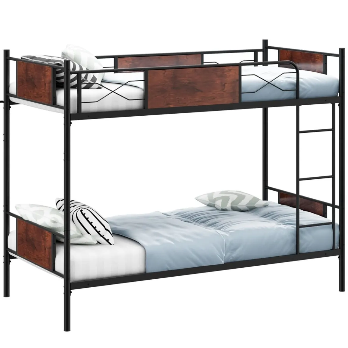 2-in-1 Umbaubares Doppelstockbett aus Metall mit Leiter & Kippschutz Etagenbett 190 x 90 cm