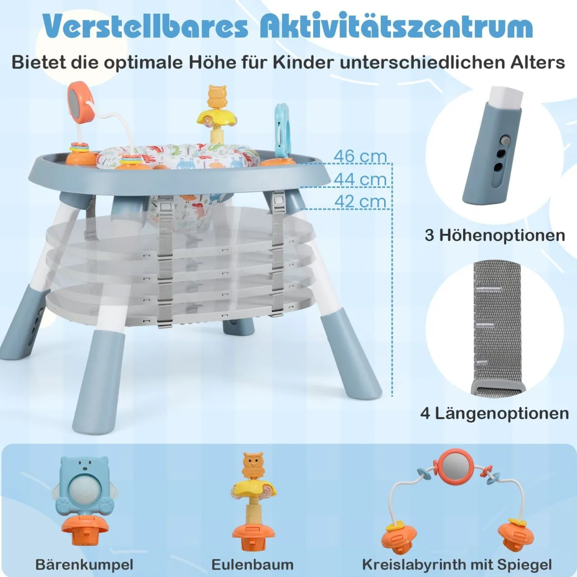 16-in-1 Umwandelbarer Hochstuhl mit Abnehmbarem Tablett & 5-Punkt-Gurt Kindertisch- & Stuhlset Blau