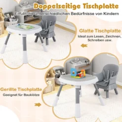 16-in-1 Umwandelbarer Hochstuhl mit Abnehmbarem Tablett & 5-Punkt-Gurt Kindertisch- & Stuhlset Grau