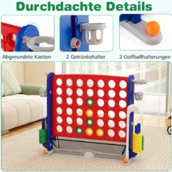 4 in 1 Vier Gewinnt mit Ringwurf & Basketballkorb & Golfspiel & Tragetasche Jumbo 4 Gewinnt Rot