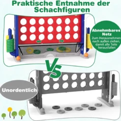 4 in 1 Vier Gewinnt mit Ringwurf & Basketballkorb & Golfspiel & Tragetasche Jumbo 4 Gewinnt Rot