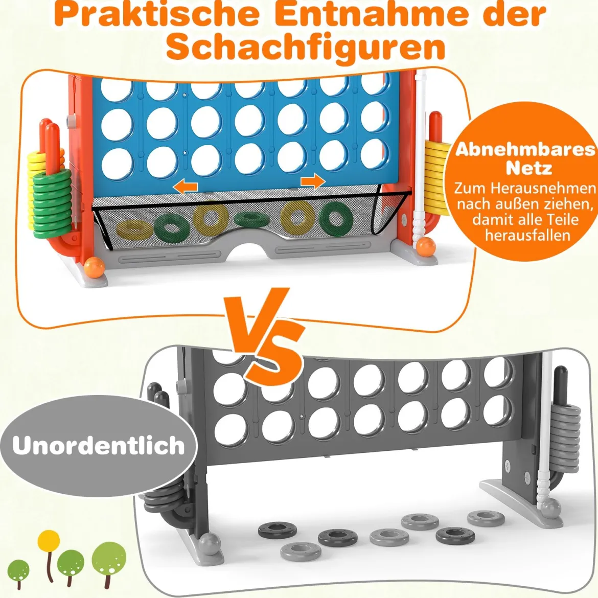 4 in 1 Vier Gewinnt mit Ringwurf & Basketballkorb & Golfspiel & Tragetasche Jumbo 4 Gewinnt Blau