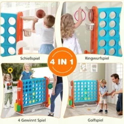 4 in 1 Vier Gewinnt mit Ringwurf & Basketballkorb & Golfspiel & Tragetasche Jumbo 4 Gewinnt Blau