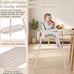 4-in-1 wandelbarer Hochstuhl für Babys Babyhochstuhl mit 2 Höhen Kinderstuhl Khaki