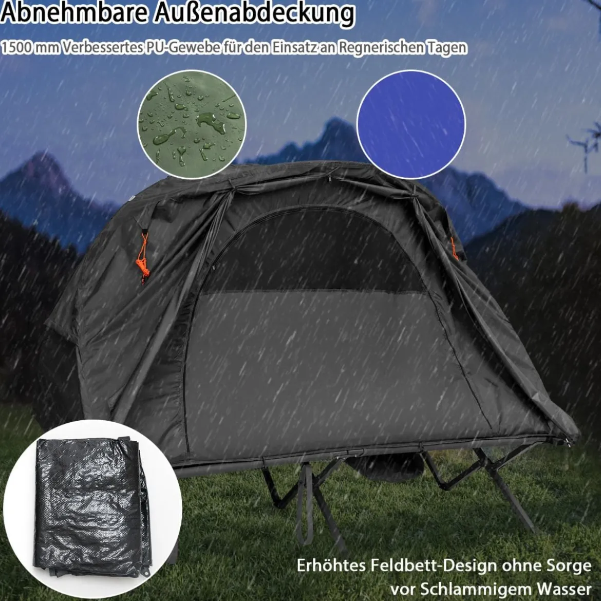 4 in 1 Wanderzelt Set für 2 Personen mit Abdeckung und Matratze 194 x 146 x 160 cm Grau