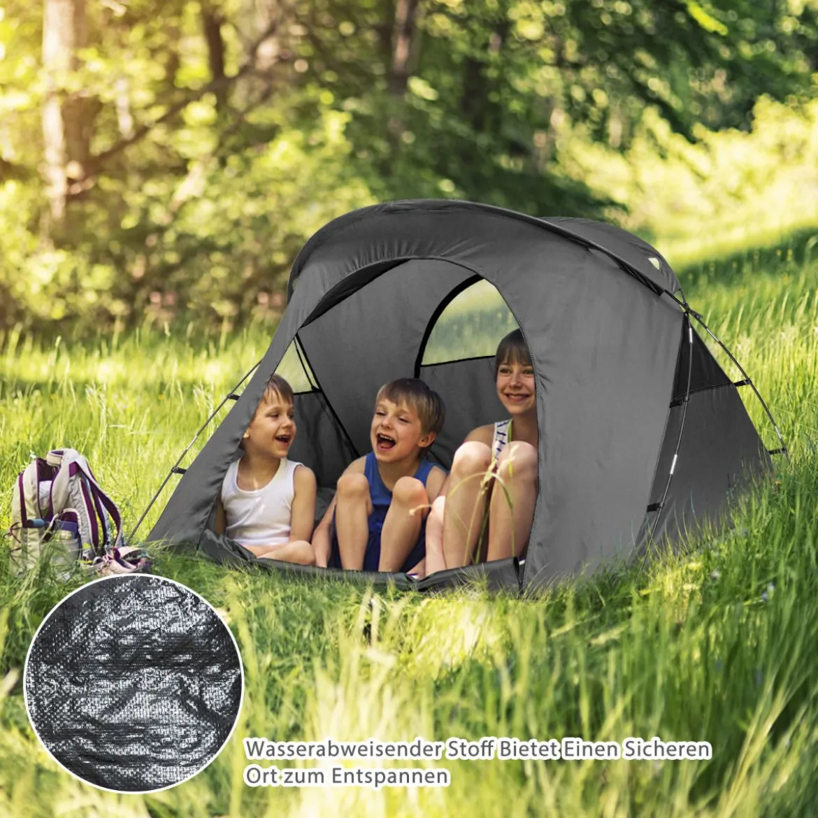 4 in 1 Wanderzelt Set für 2 Personen mit Abdeckung und Matratze 194 x 146 x 160 cm Grau