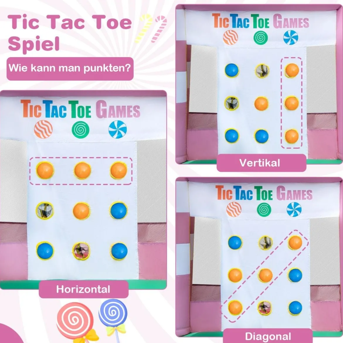 9-in-1-Wasserpark im Süßigkeiten-Thema mit Rutsche & Wasserpistole & Tic-Tac-Toe-Spiel