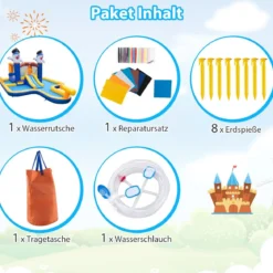 7-in-1 Wasserrutschenpark aufblasbares Hüpfhaus mit Spritzpool 578 x 408 x 250 cm