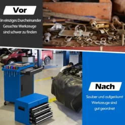 2 in 1 Werkstattwagen mit Koffer & 8 Fächer & Verstellbarem Regal Werkzeugwagen 100 kg Tragkraft