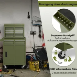 2 in 1 Werkstattwagen mit Koffer & 8 Fächer & Verstellbarem Regal Werkzeugwagen 100 kg Tragkraft
