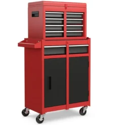 2 in 1 Werkstattwagen mit Koffer & 8 Fächer & Verstellbarem Regal Werkzeugwagen 100 kg Tragkraft