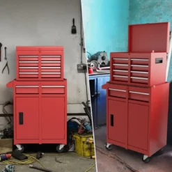 2 in 1 Werkstattwagen mit Koffer & 8 Fächer & Verstellbarem Regal Werkzeugwagen 100 kg Tragkraft