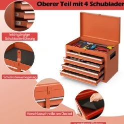 2 in 1 Werkstattwagen mit Koffer & 8 Fächer & Verstellbarem Regal Werkzeugwagen 100 kg Tragkraft
