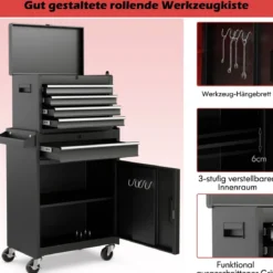 2 in 1 Werkstattwagen mit Koffer & 8 Fächer & Verstellbarem Regal Werkzeugwagen 100 kg Tragkraft