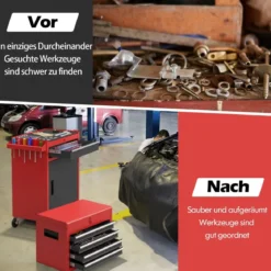 2 in 1 Werkstattwagen mit Koffer & 8 Fächer & Verstellbarem Regal Werkzeugwagen 100 kg Tragkraft
