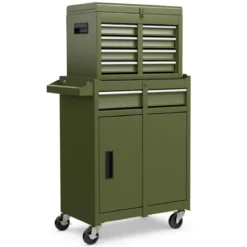 2 in 1 Werkstattwagen mit Koffer & 8 Fächer & Verstellbarem Regal Werkzeugwagen 100 kg Tragkraft