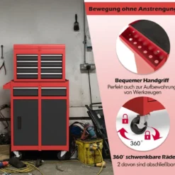 2 in 1 Werkstattwagen mit Koffer & 8 Fächer & Verstellbarem Regal Werkzeugwagen 100 kg Tragkraft