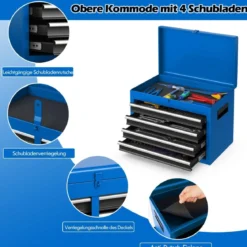 2 in 1 Werkstattwagen mit Koffer & 8 Fächer & Verstellbarem Regal Werkzeugwagen 100 kg Tragkraft