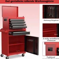 2 in 1 Werkstattwagen mit Koffer & 8 Fächer & Verstellbarem Regal Werkzeugwagen 100 kg Tragkraft