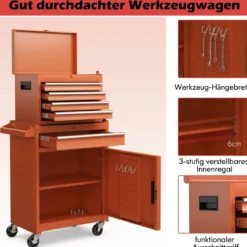 2 in 1 Werkstattwagen mit Koffer & 8 Fächer & Verstellbarem Regal Werkzeugwagen 100 kg Tragkraft